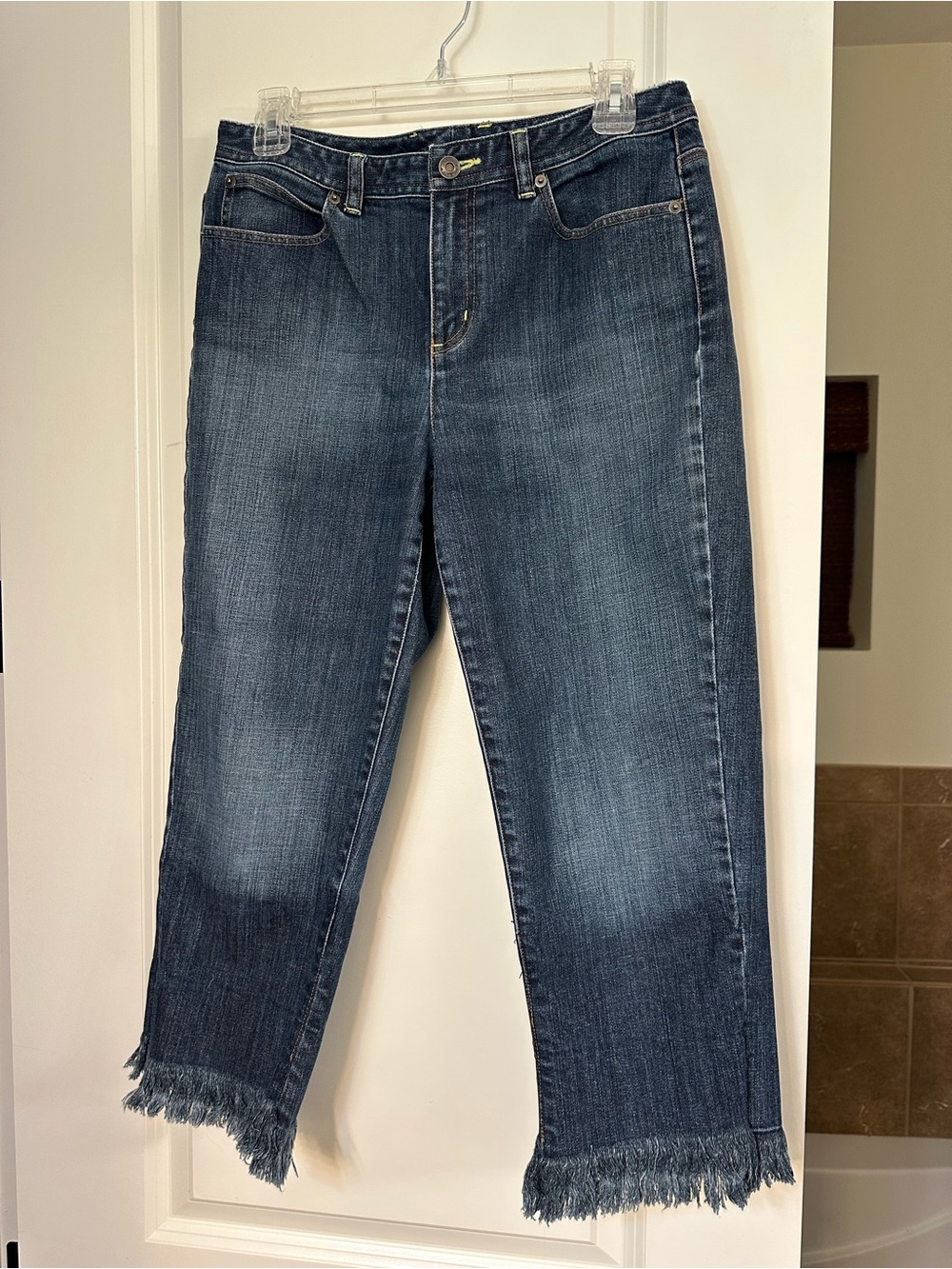 Talbots Dark Blue Cropped Fringe-Hem Jeans